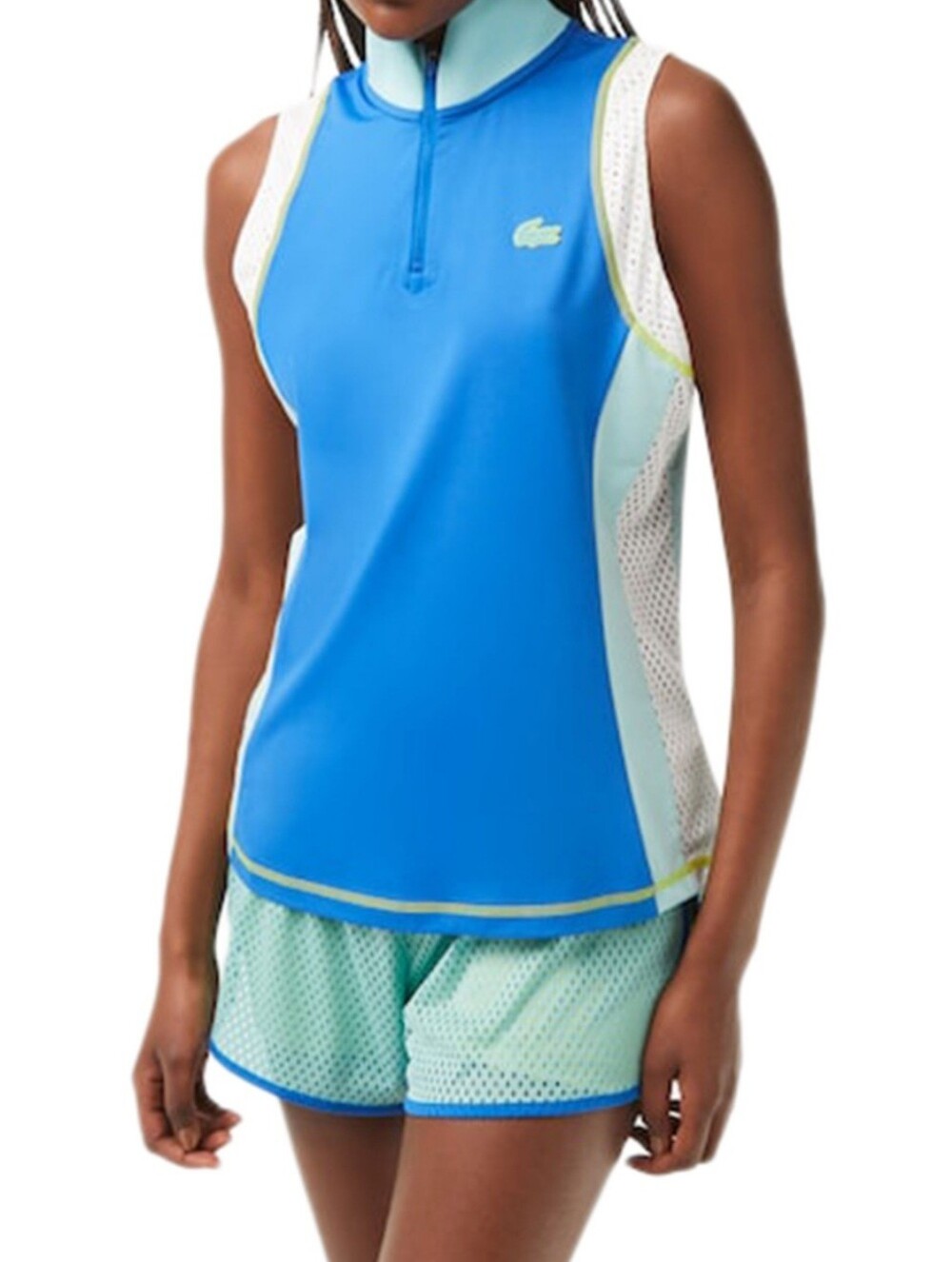 Lacoste Blue Sleeveless Zip Athletic Tank with Mint and White Accents